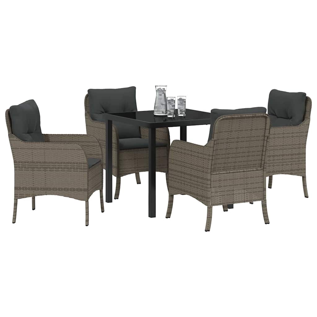 Tuin eettafelset met kussen 5 pcs Grijs poly rattan is nu te koop bij PeponiXL, paradijselijk wonen!