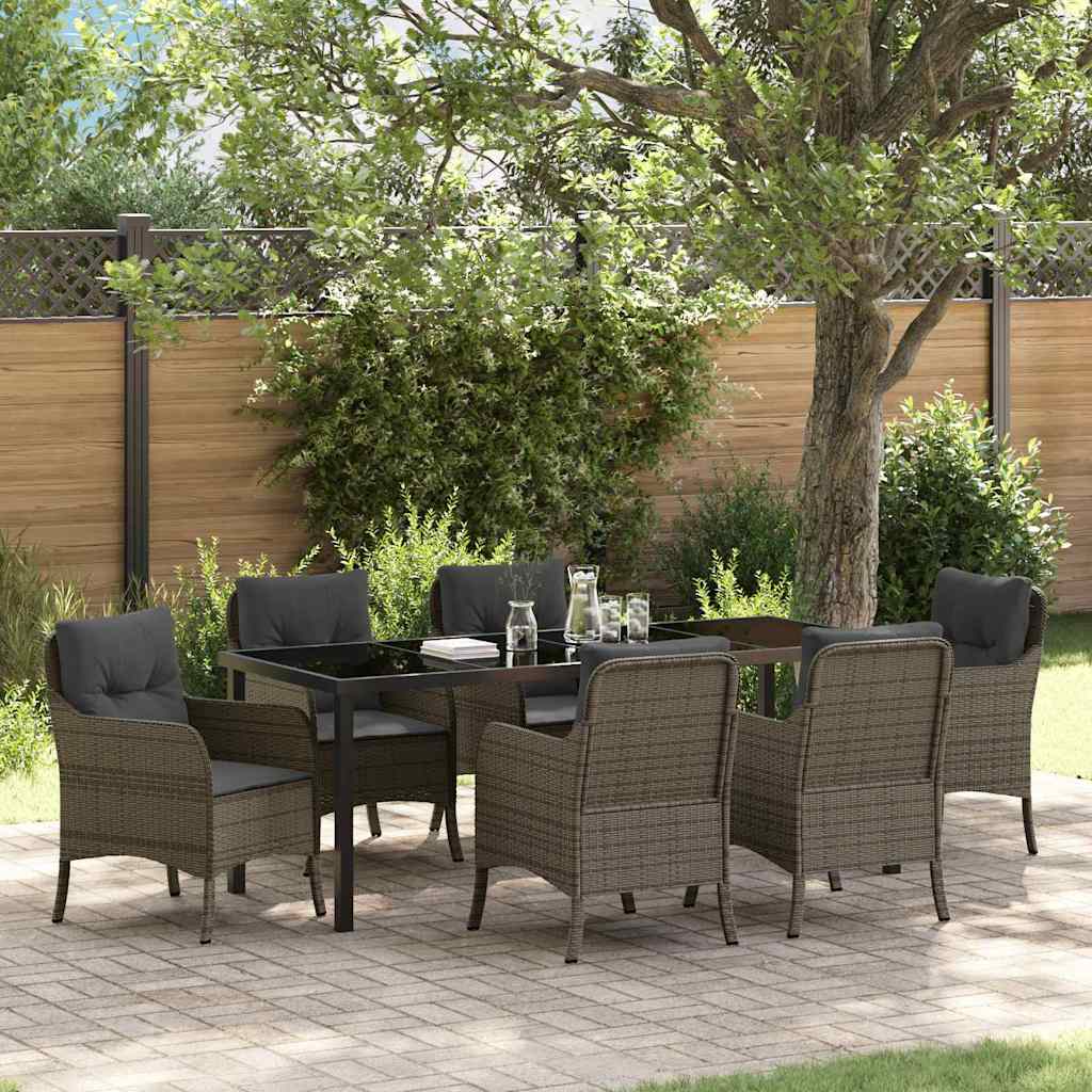 Tuin eettafelset met kussen 7 pcs Grijs poly rattan is nu te koop bij PeponiXL, paradijselijk wonen!