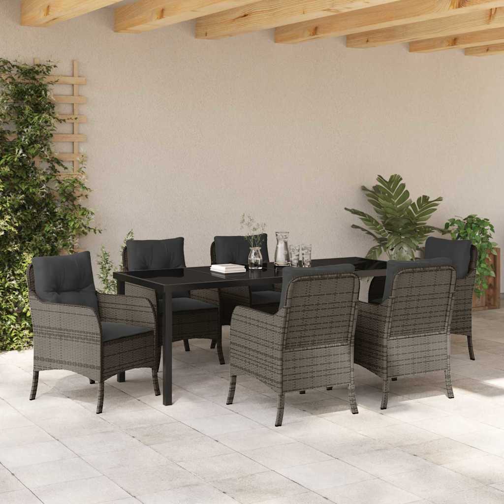 Tuin eettafelset met kussen 7 pcs Grijs poly rattan is nu te koop bij PeponiXL, paradijselijk wonen!