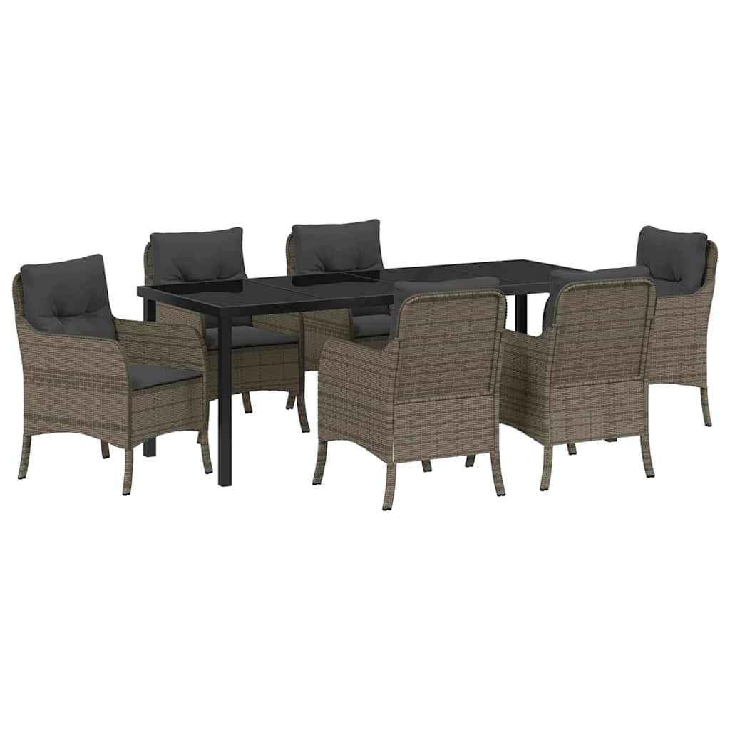 Tuin eettafelset met kussen 7 pcs Grijs poly rattan is nu te koop bij PeponiXL, paradijselijk wonen!
