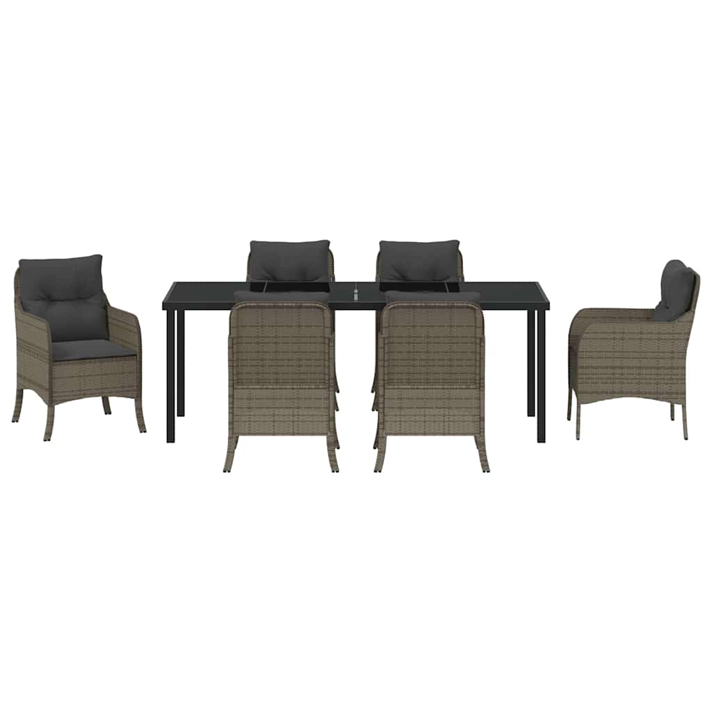 Tuin eettafelset met kussen 7 pcs Grijs poly rattan is nu te koop bij PeponiXL, paradijselijk wonen!