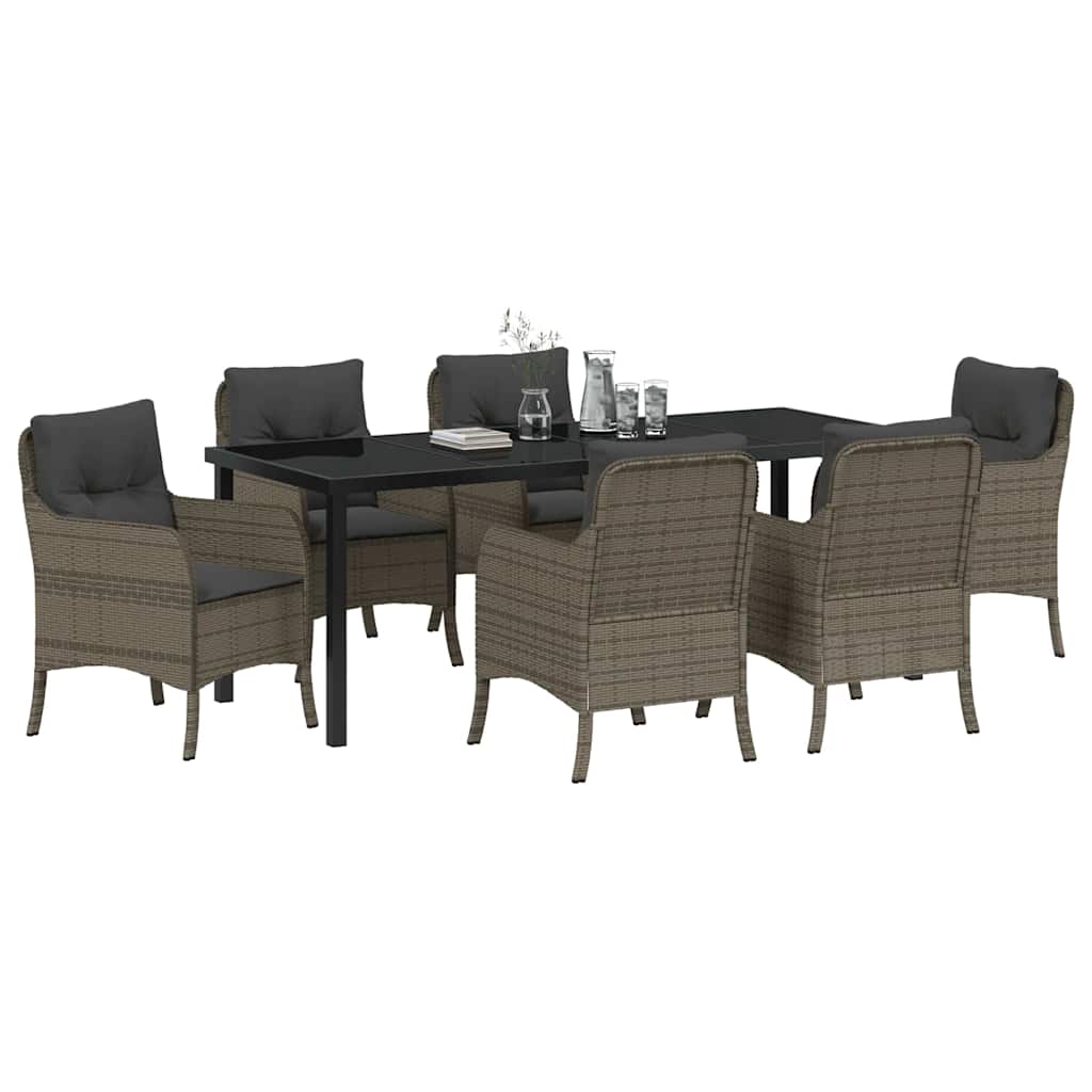 Tuin eettafelset met kussen 7 pcs Grijs poly rattan is nu te koop bij PeponiXL, paradijselijk wonen!