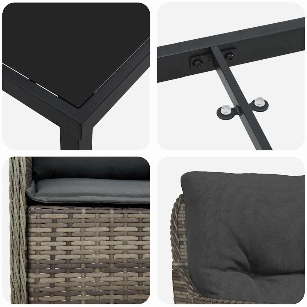Tuin eettafelset met kussen 9 pcs Grijs poly rattan is nu te koop bij PeponiXL, paradijselijk wonen!