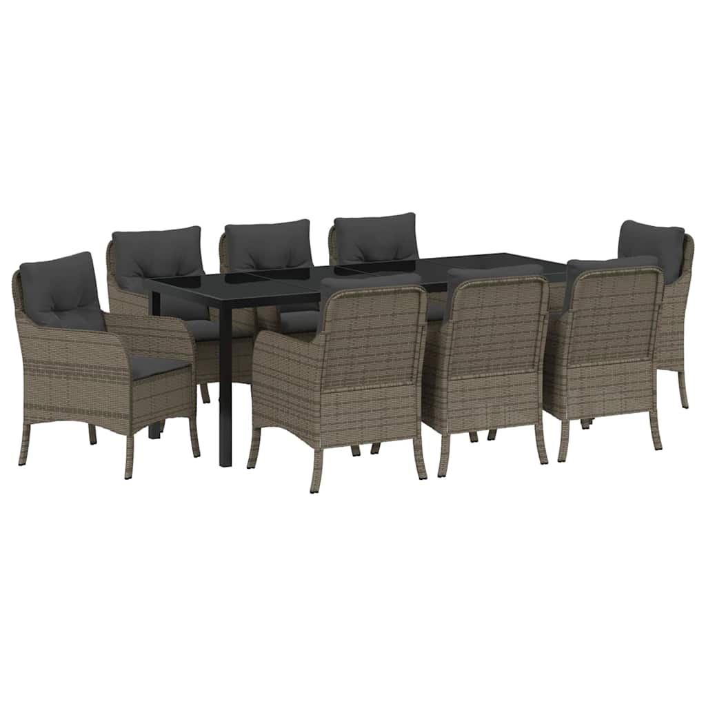 Tuin eettafelset met kussen 9 pcs Grijs poly rattan is nu te koop bij PeponiXL, paradijselijk wonen!