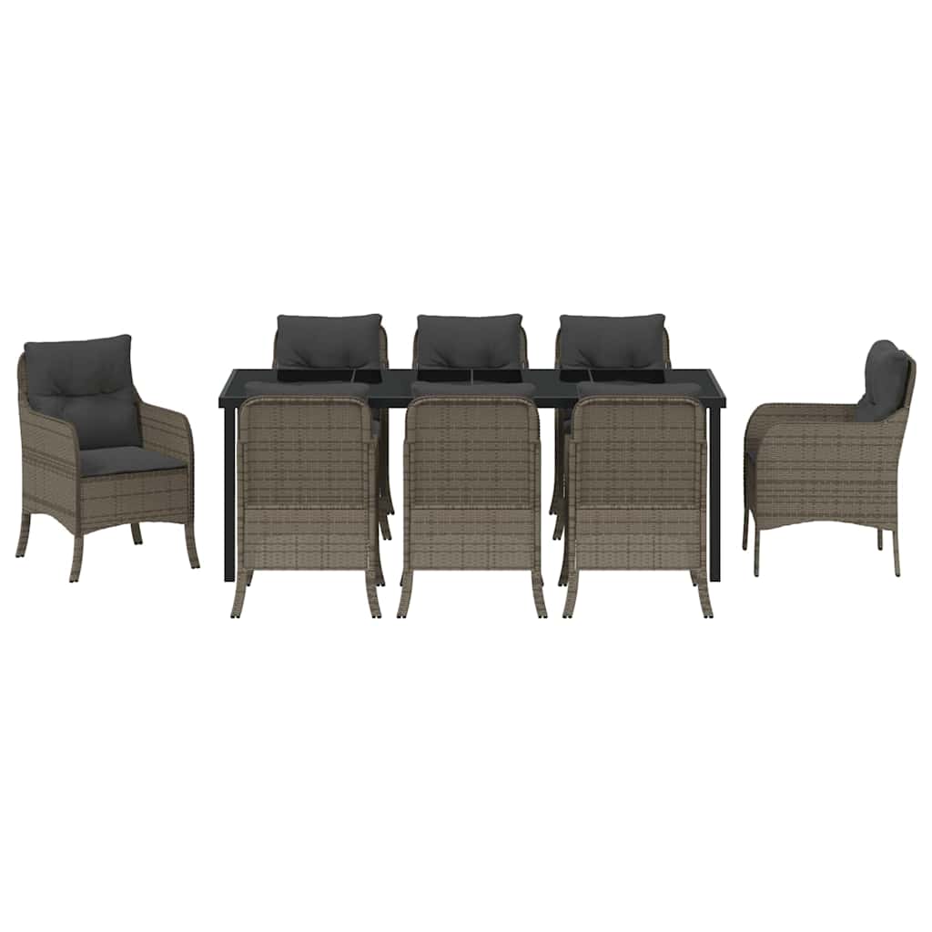 Tuin eettafelset met kussen 9 pcs Grijs poly rattan is nu te koop bij PeponiXL, paradijselijk wonen!