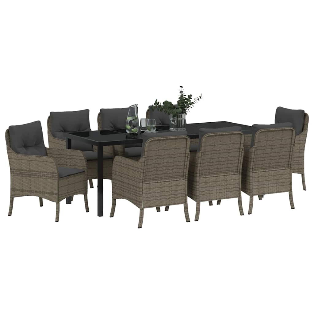 Tuin eettafelset met kussen 9 pcs Grijs poly rattan is nu te koop bij PeponiXL, paradijselijk wonen!