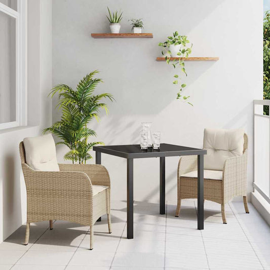 Tuin eettafelset met kussen 3 pcs Beige poly rattan is nu te koop bij PeponiXL, paradijselijk wonen!