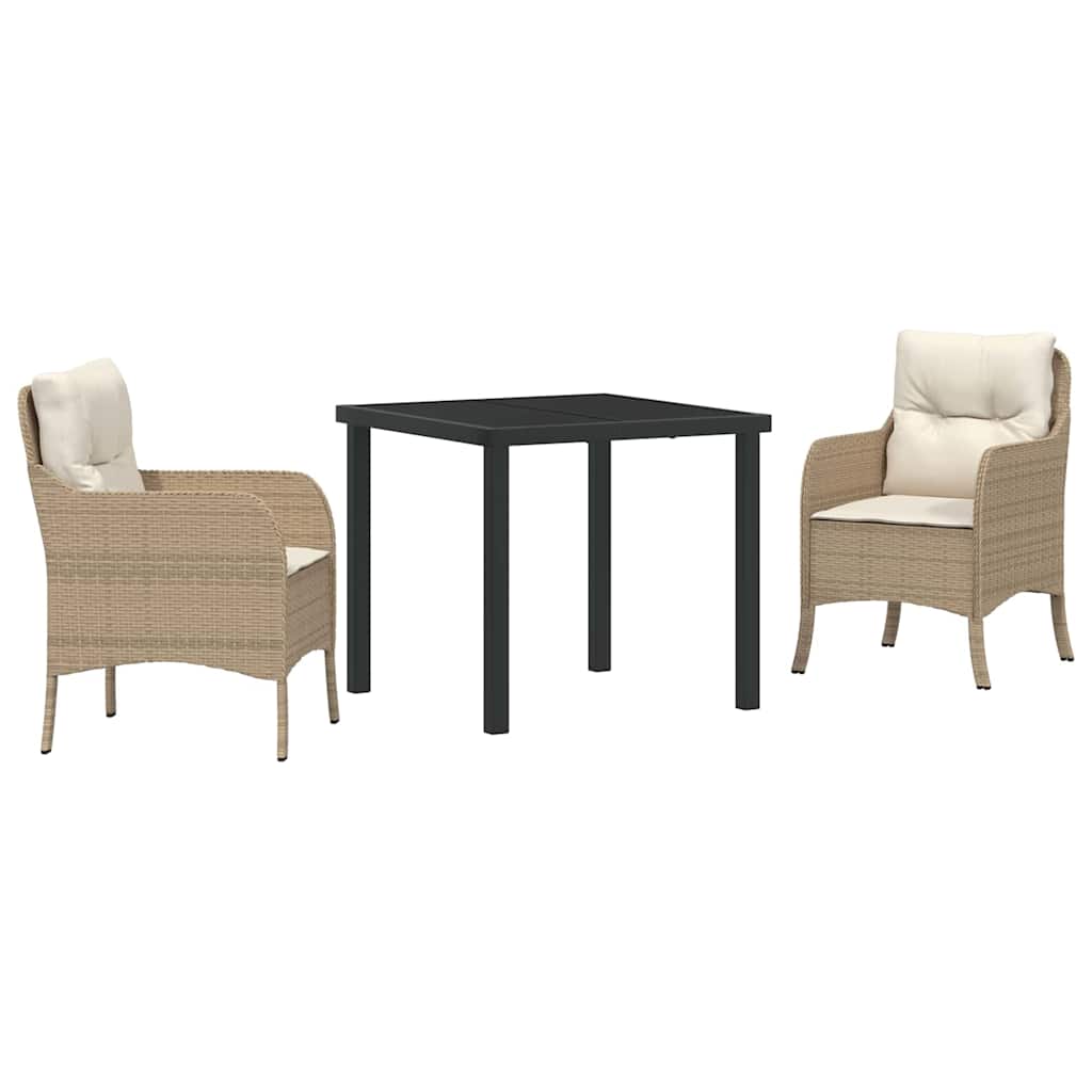 Tuin eettafelset met kussen 3 pcs Beige poly rattan is nu te koop bij PeponiXL, paradijselijk wonen!