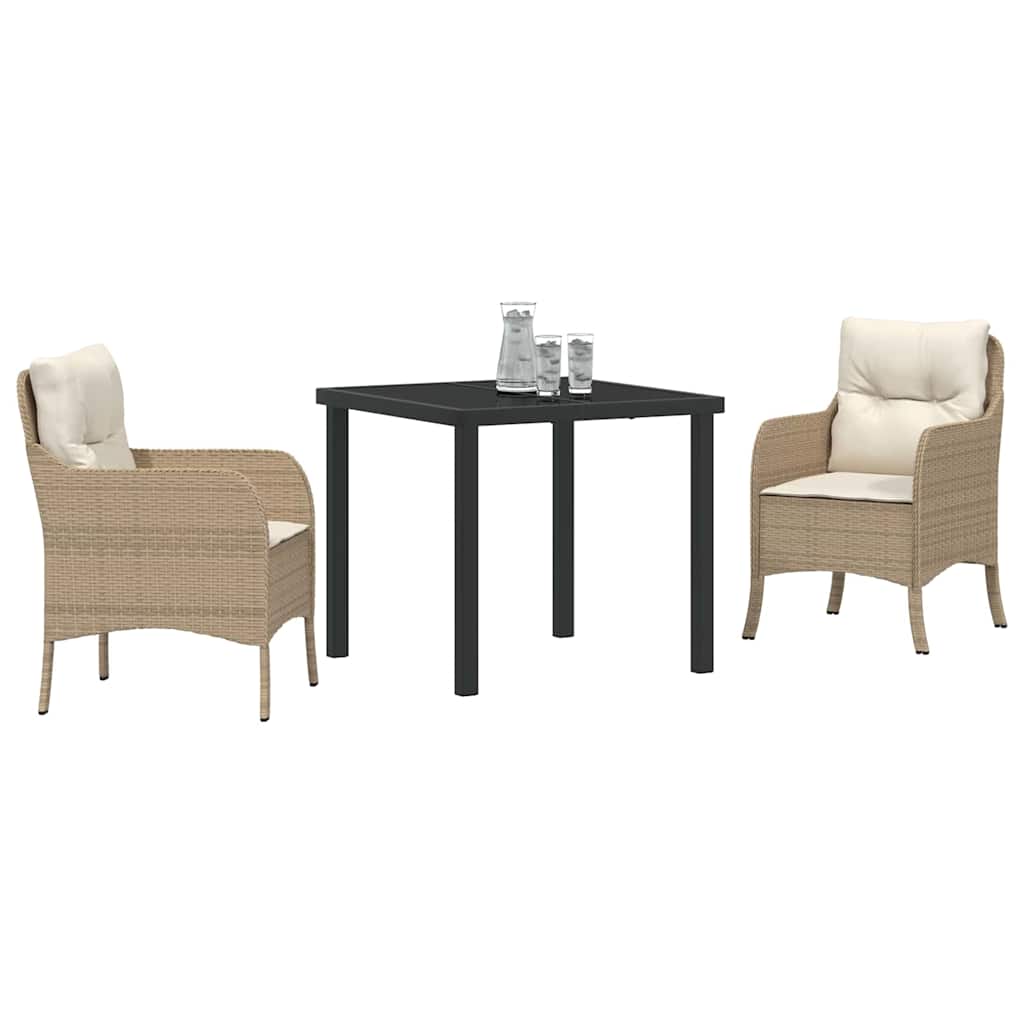 Tuin eettafelset met kussen 3 pcs Beige poly rattan is nu te koop bij PeponiXL, paradijselijk wonen!