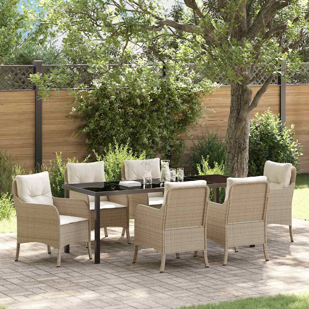 Tuin eettafelset met kussen 7 pcs Beige poly rattan is nu te koop bij PeponiXL, paradijselijk wonen!
