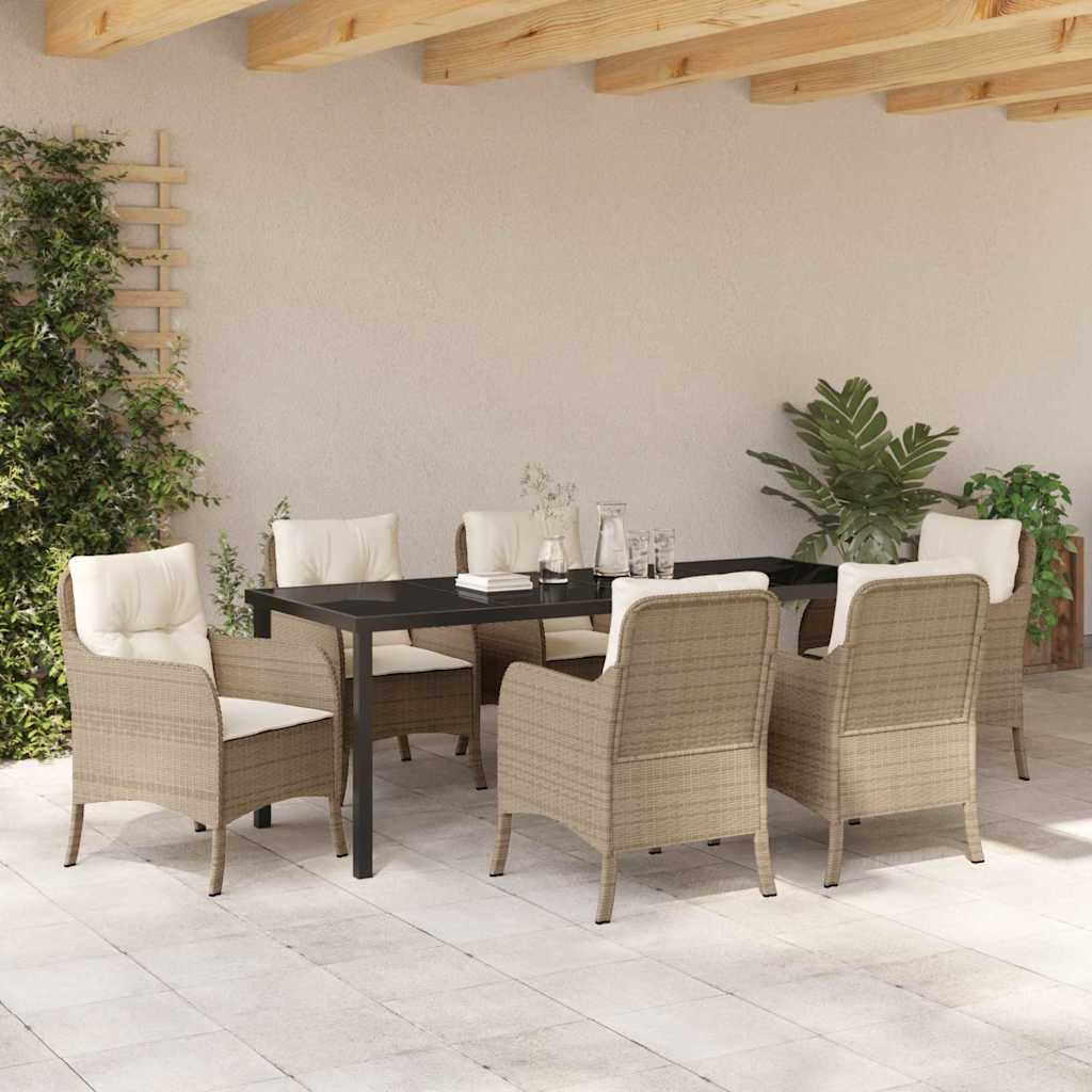 Tuin eettafelset met kussen 7 pcs Beige poly rattan is nu te koop bij PeponiXL, paradijselijk wonen!