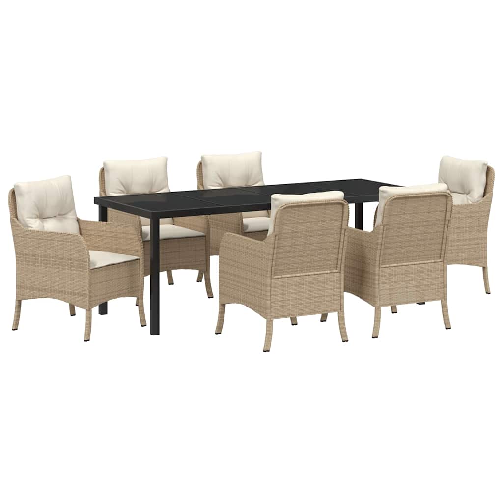 Tuin eettafelset met kussen 7 pcs Beige poly rattan is nu te koop bij PeponiXL, paradijselijk wonen!