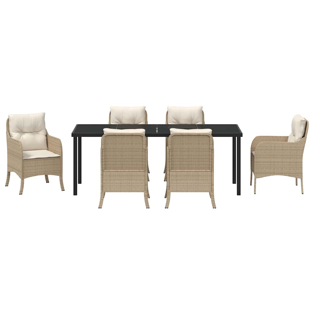 Tuin eettafelset met kussen 7 pcs Beige poly rattan is nu te koop bij PeponiXL, paradijselijk wonen!
