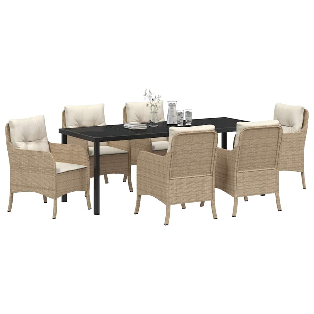 Tuin eettafelset met kussen 7 pcs Beige poly rattan is nu te koop bij PeponiXL, paradijselijk wonen!