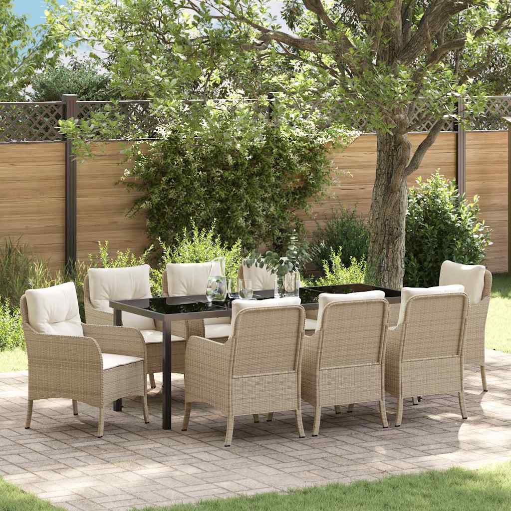 Tuin eettafelset met kussen 9 pcs Beige poly rattan is nu te koop bij PeponiXL, paradijselijk wonen!