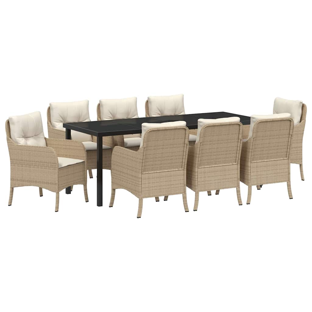 Tuin eettafelset met kussen 9 pcs Beige poly rattan is nu te koop bij PeponiXL, paradijselijk wonen!