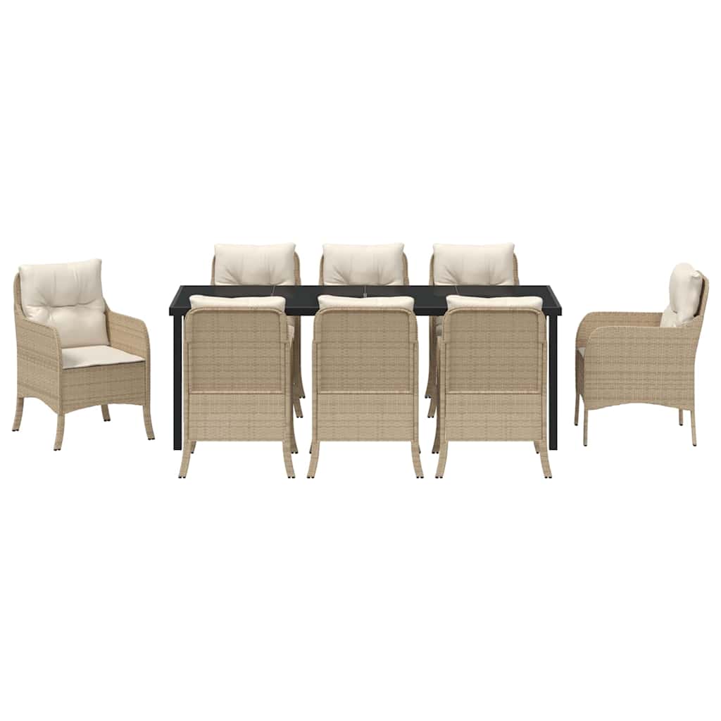 Tuin eettafelset met kussen 9 pcs Beige poly rattan is nu te koop bij PeponiXL, paradijselijk wonen!
