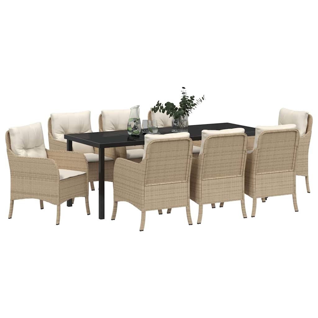 Tuin eettafelset met kussen 9 pcs Beige poly rattan is nu te koop bij PeponiXL, paradijselijk wonen!