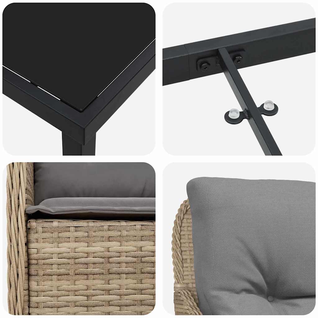 Tuin eettafelset met kussen 7 pcs Beige poly rattan is nu te koop bij PeponiXL, paradijselijk wonen!