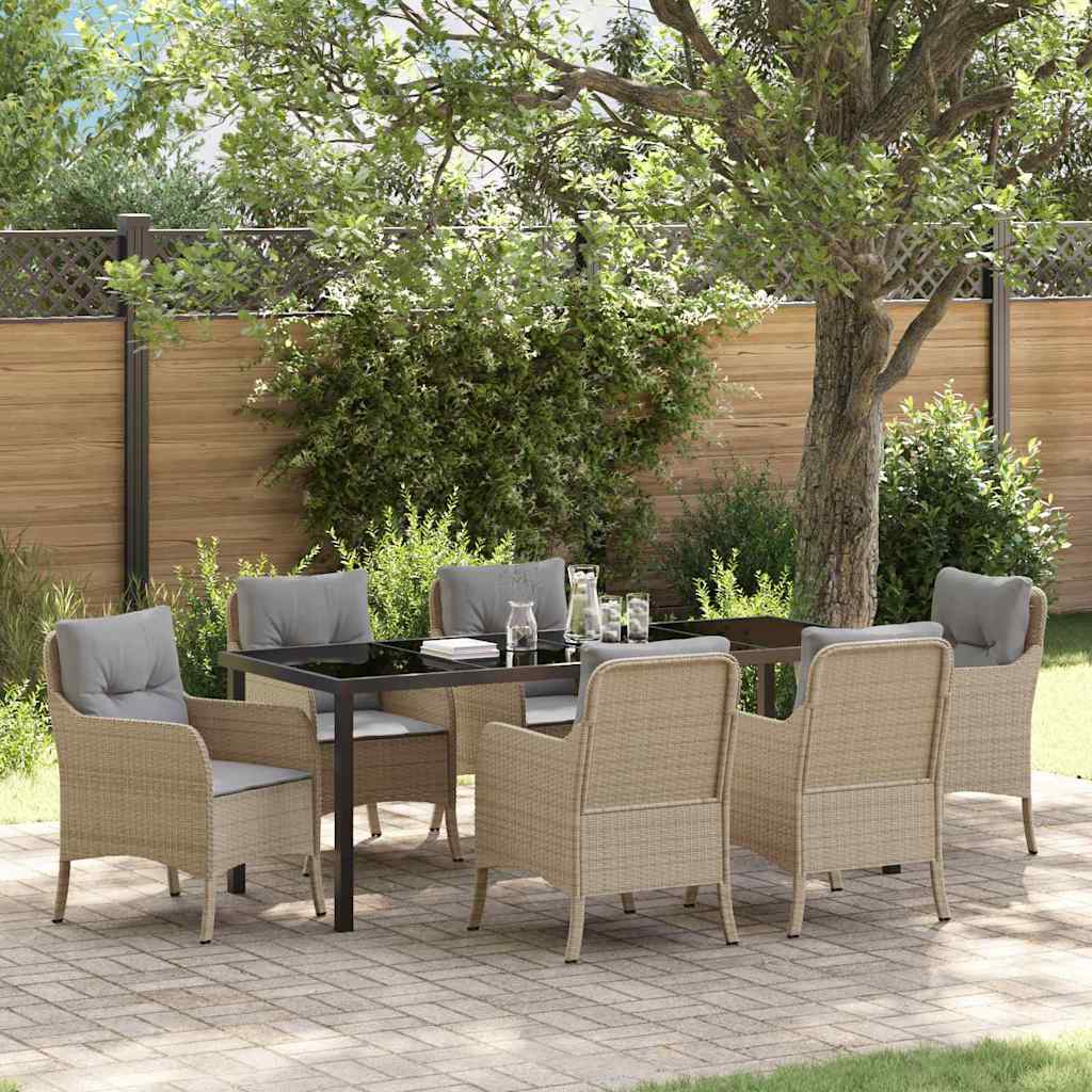 Tuin eettafelset met kussen 7 pcs Beige poly rattan is nu te koop bij PeponiXL, paradijselijk wonen!
