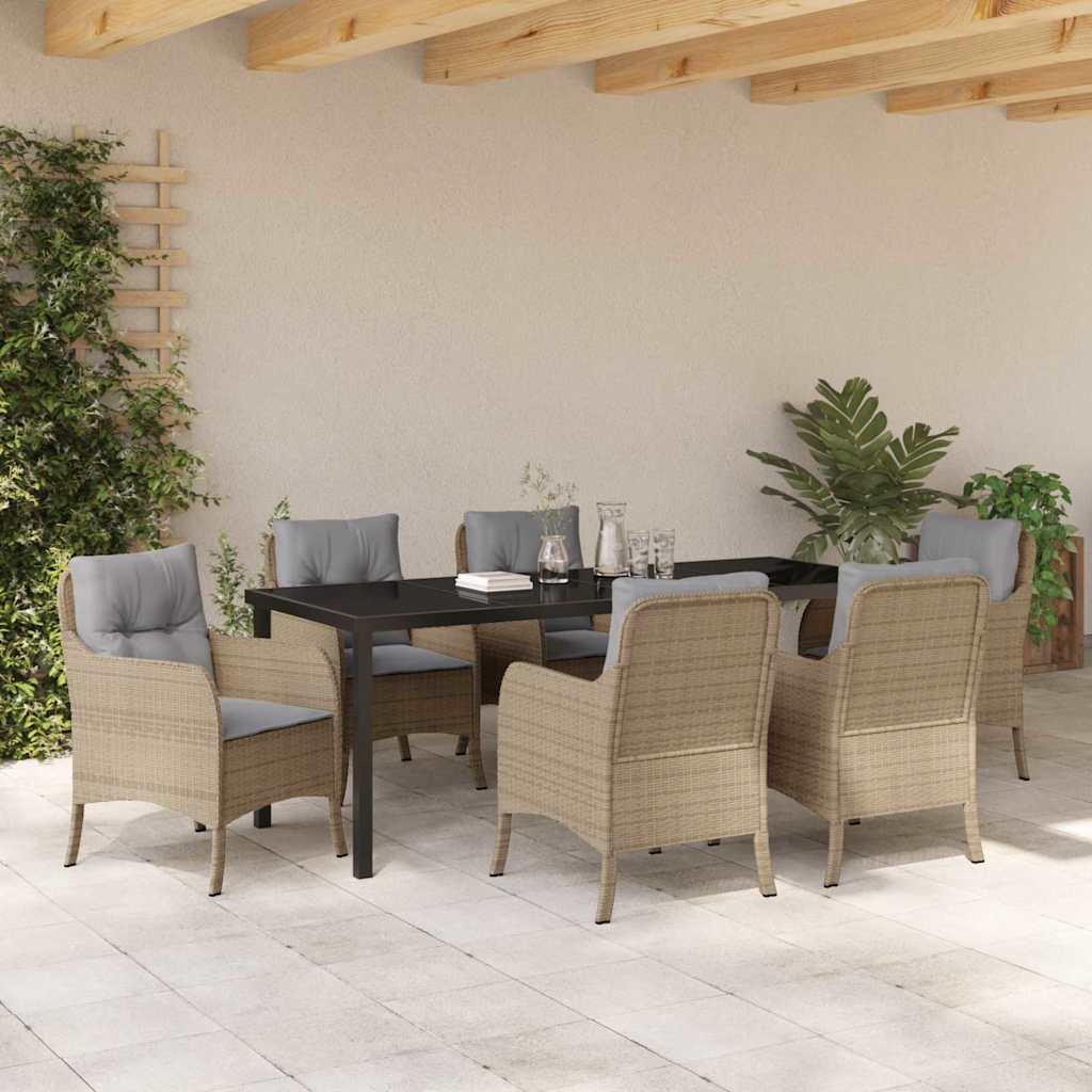 Tuin eettafelset met kussen 7 pcs Beige poly rattan is nu te koop bij PeponiXL, paradijselijk wonen!