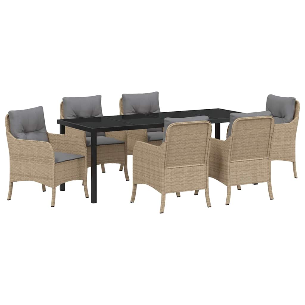 Tuin eettafelset met kussen 7 pcs Beige poly rattan is nu te koop bij PeponiXL, paradijselijk wonen!
