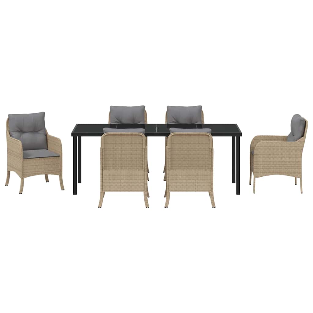 Tuin eettafelset met kussen 7 pcs Beige poly rattan is nu te koop bij PeponiXL, paradijselijk wonen!