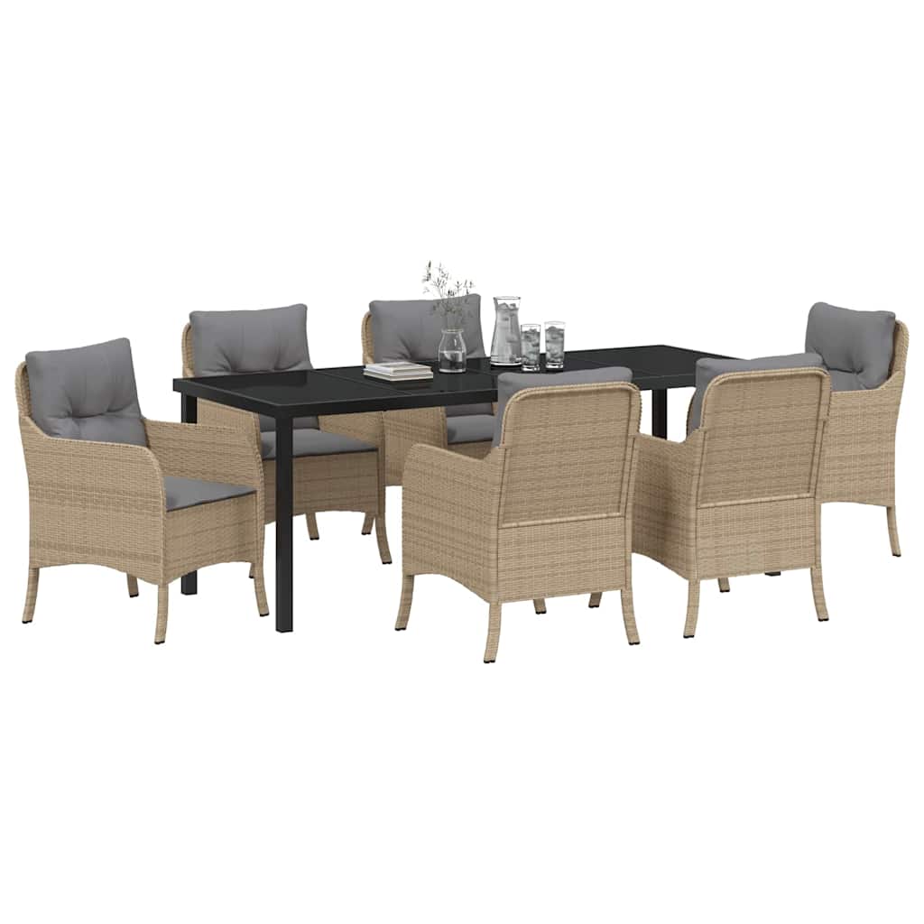 Tuin eettafelset met kussen 7 pcs Beige poly rattan is nu te koop bij PeponiXL, paradijselijk wonen!