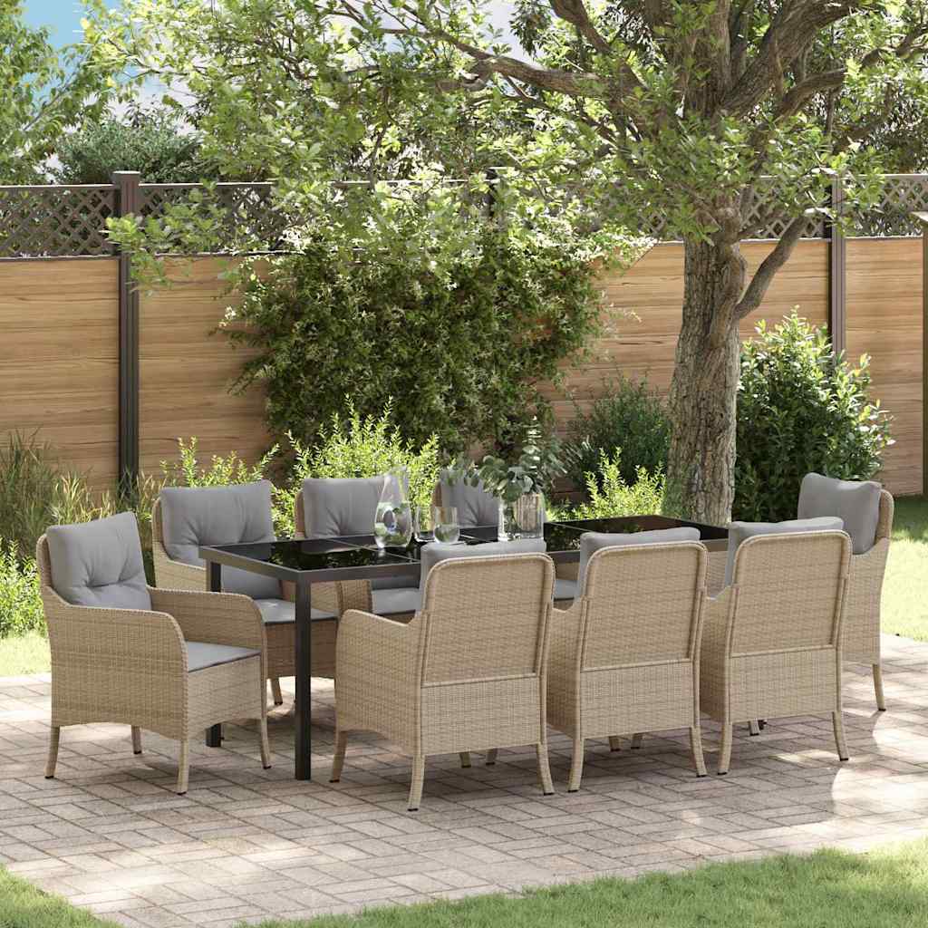 Tuin eettafelset met kussen 9 pcs Beige poly rattan is nu te koop bij PeponiXL, paradijselijk wonen!