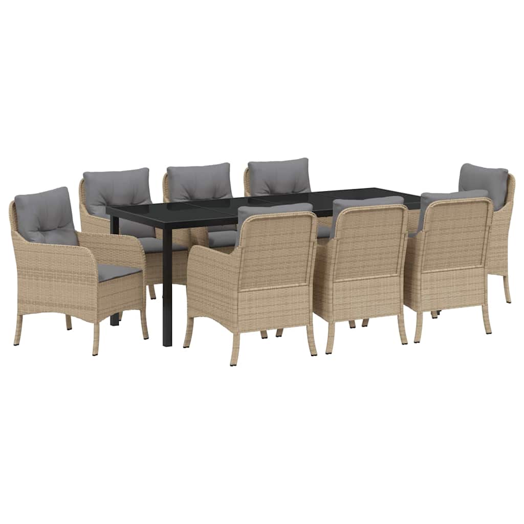 Tuin eettafelset met kussen 9 pcs Beige poly rattan is nu te koop bij PeponiXL, paradijselijk wonen!