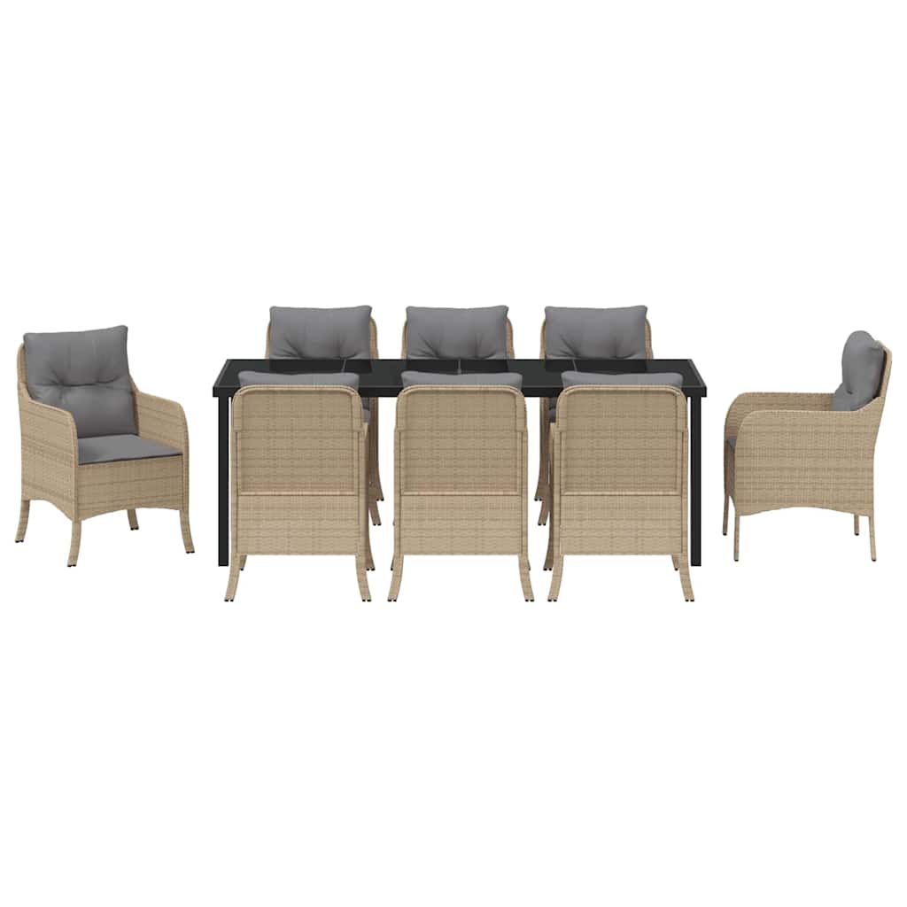 Tuin eettafelset met kussen 9 pcs Beige poly rattan is nu te koop bij PeponiXL, paradijselijk wonen!