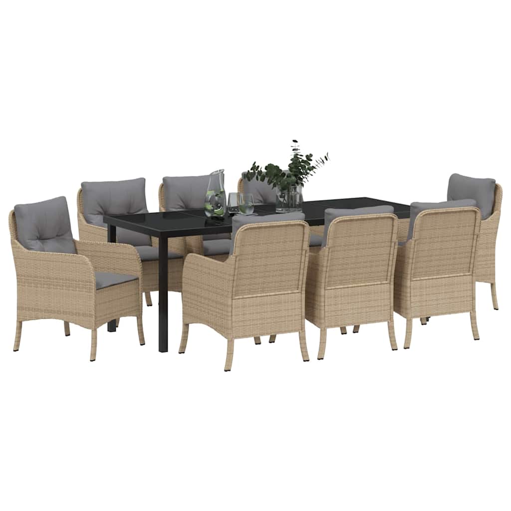 Tuin eettafelset met kussen 9 pcs Beige poly rattan is nu te koop bij PeponiXL, paradijselijk wonen!