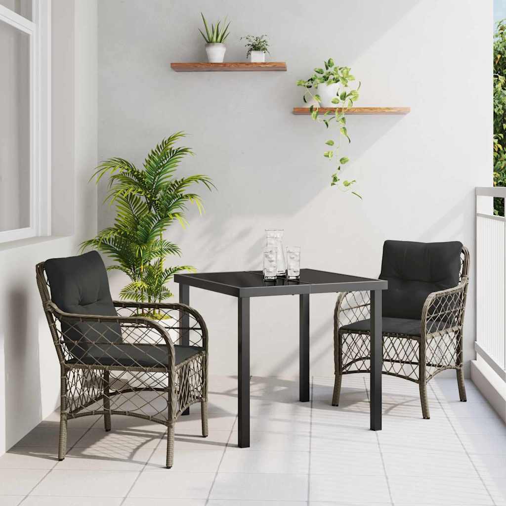 Tuin eettafelset met kussen 3 pcs Grijs poly rattan is nu te koop bij PeponiXL, paradijselijk wonen!