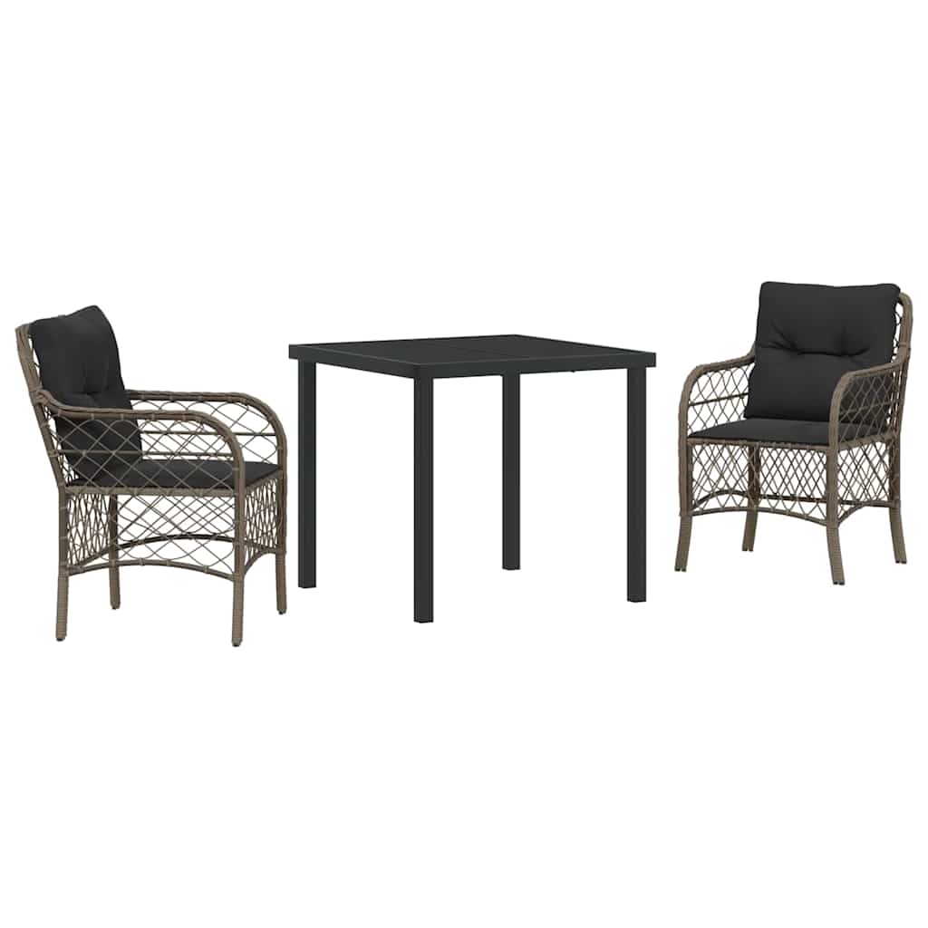 Tuin eettafelset met kussen 3 pcs Grijs poly rattan is nu te koop bij PeponiXL, paradijselijk wonen!