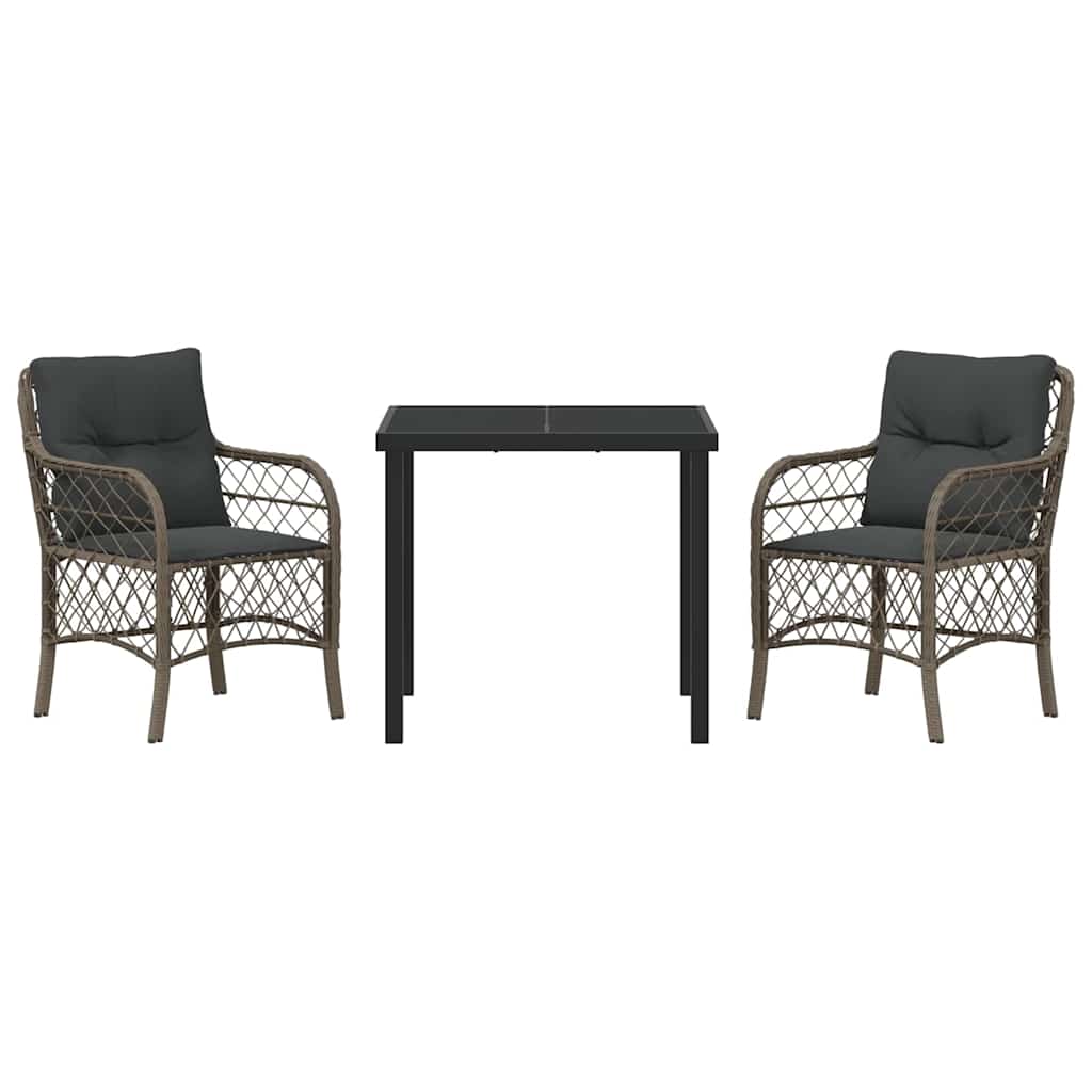 Tuin eettafelset met kussen 3 pcs Grijs poly rattan is nu te koop bij PeponiXL, paradijselijk wonen!