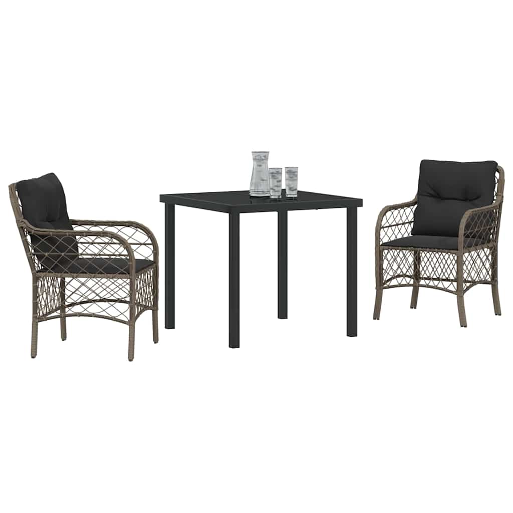 Tuin eettafelset met kussen 3 pcs Grijs poly rattan is nu te koop bij PeponiXL, paradijselijk wonen!