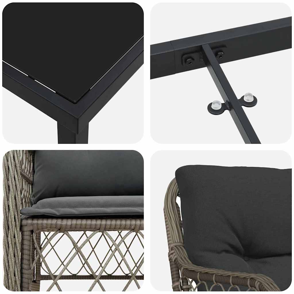 Tuin eettafelset met kussen 5 pcs Grijs poly rattan is nu te koop bij PeponiXL, paradijselijk wonen!