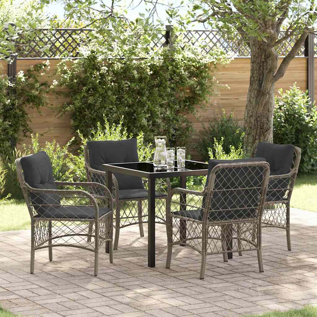 Tuin eettafelset met kussen 5 pcs Grijs poly rattan is nu te koop bij PeponiXL, paradijselijk wonen!