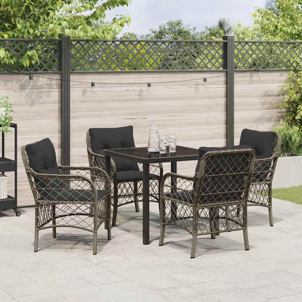 Tuin eettafelset met kussen 5 pcs Grijs poly rattan is nu te koop bij PeponiXL, paradijselijk wonen!