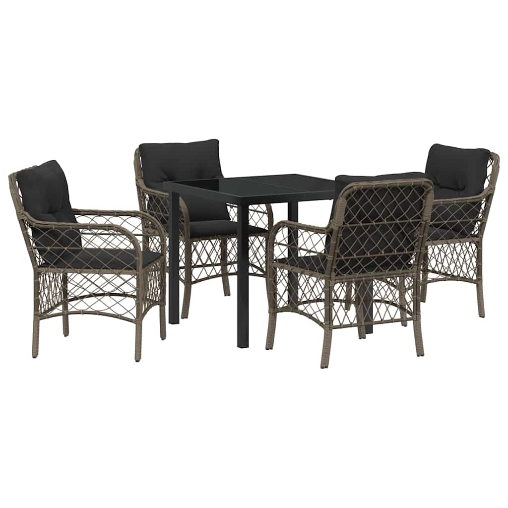Tuin eettafelset met kussen 5 pcs Grijs poly rattan is nu te koop bij PeponiXL, paradijselijk wonen!