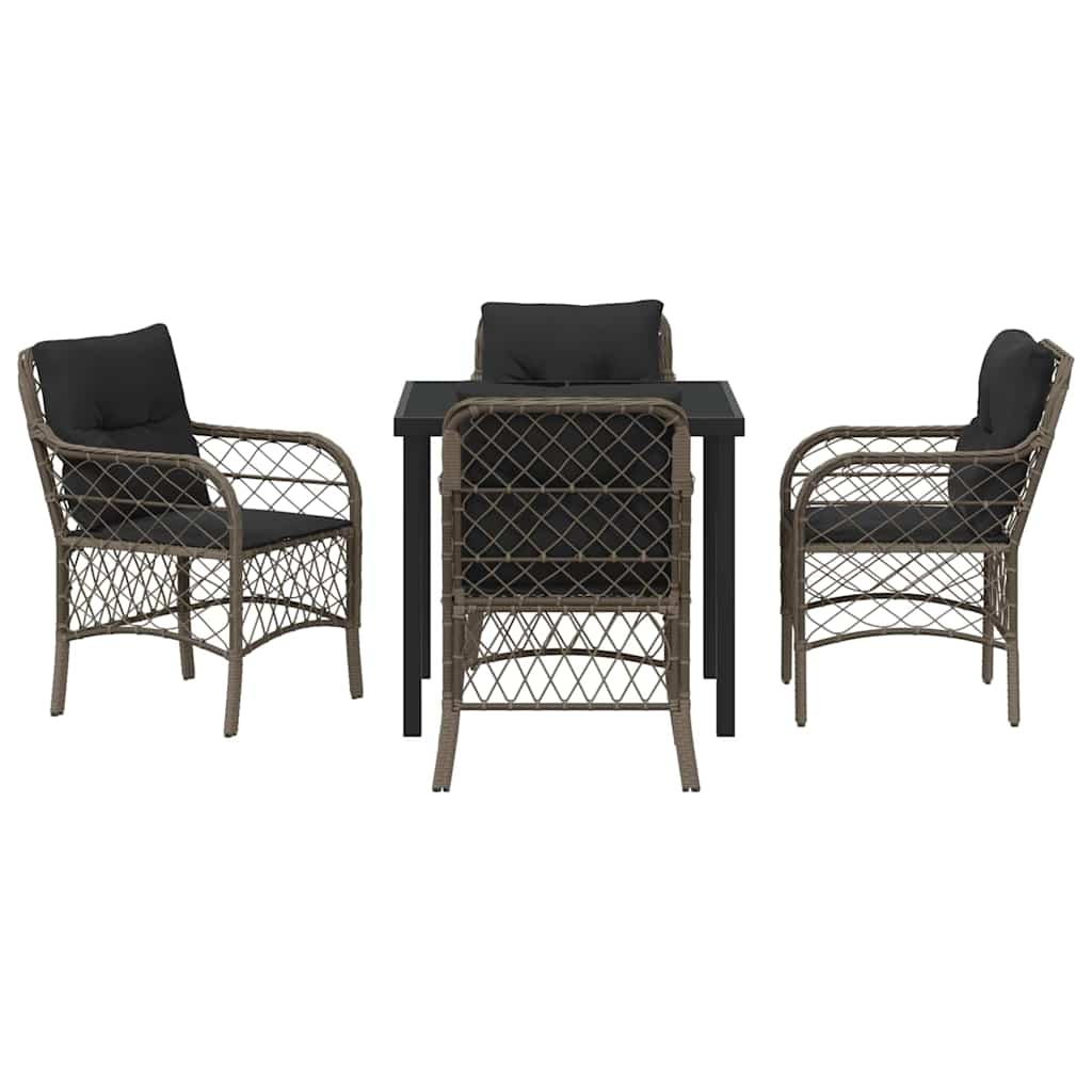 Tuin eettafelset met kussen 5 pcs Grijs poly rattan is nu te koop bij PeponiXL, paradijselijk wonen!