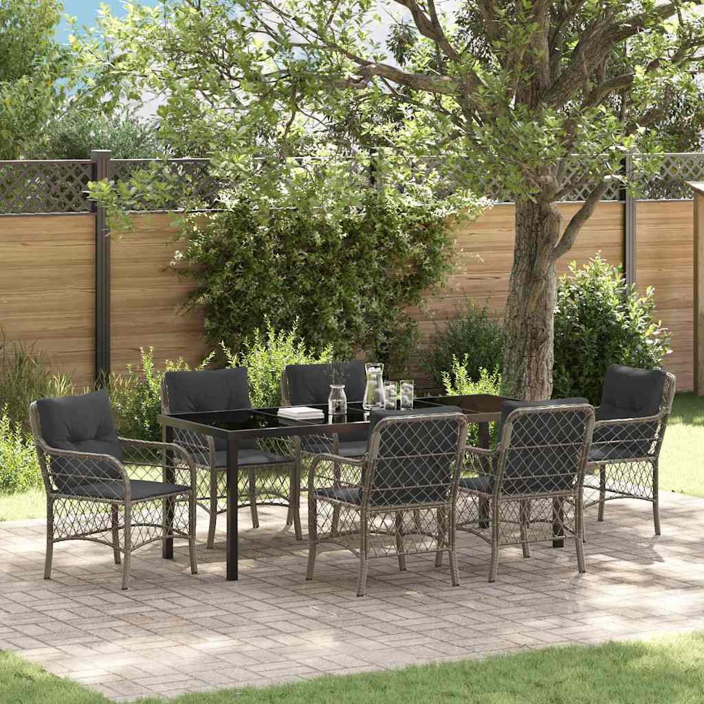 Tuin eettafelset met kussen 7 pcs Grijs poly rattan is nu te koop bij PeponiXL, paradijselijk wonen!