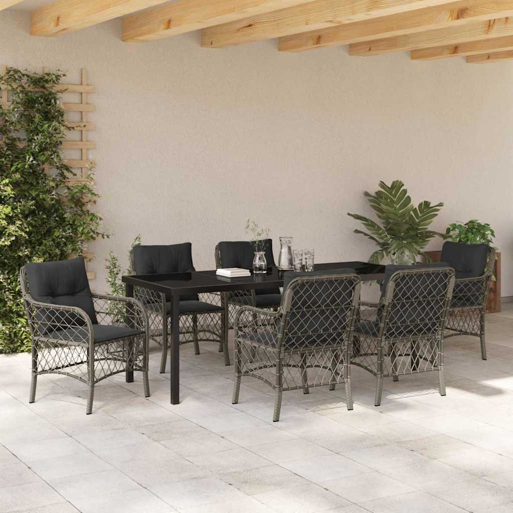Tuin eettafelset met kussen 7 pcs Grijs poly rattan is nu te koop bij PeponiXL, paradijselijk wonen!