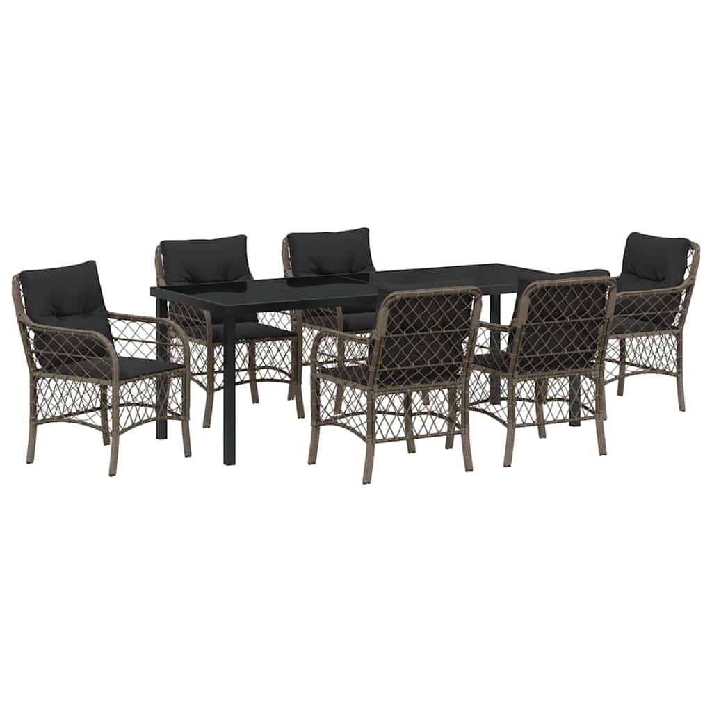 Tuin eettafelset met kussen 7 pcs Grijs poly rattan is nu te koop bij PeponiXL, paradijselijk wonen!
