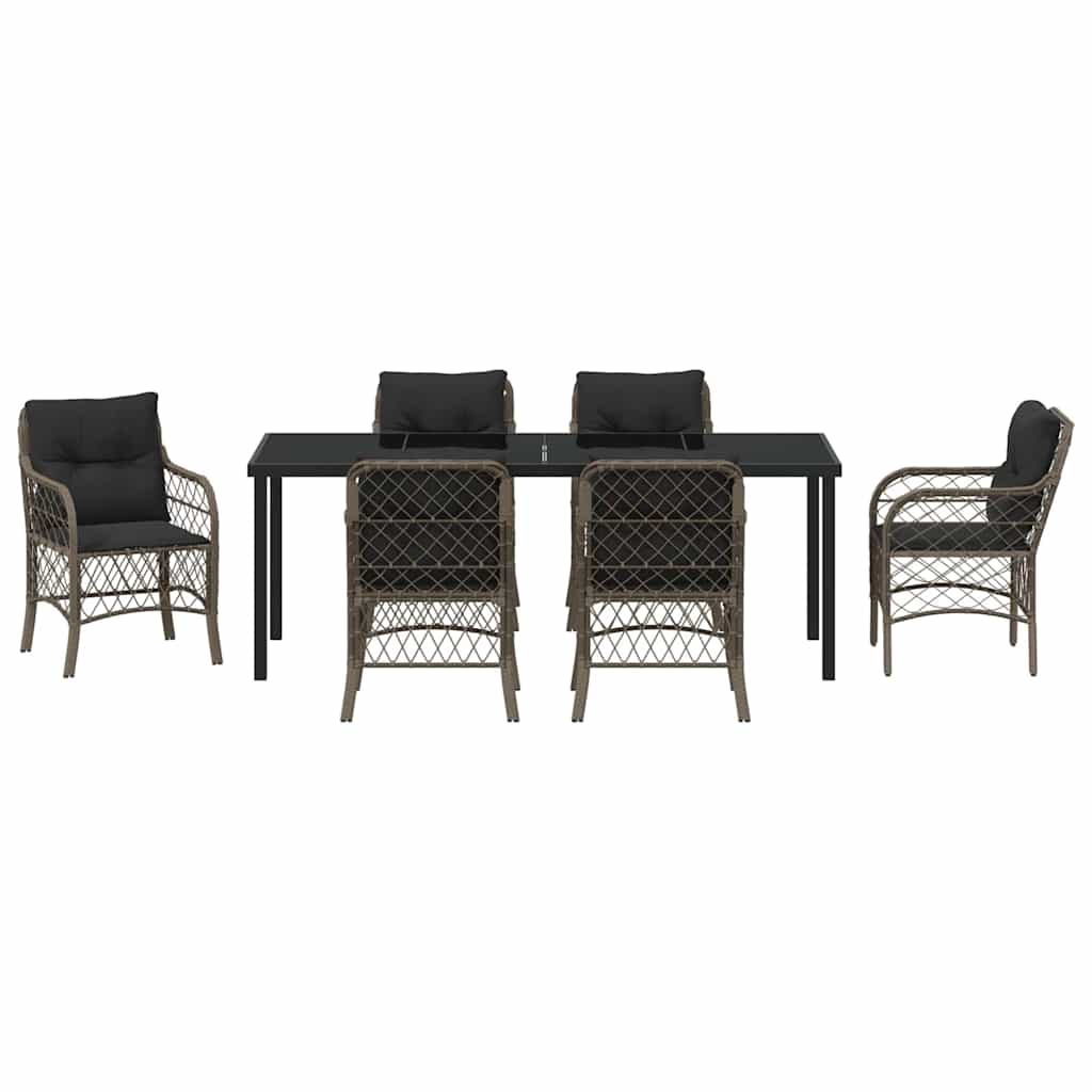 Tuin eettafelset met kussen 7 pcs Grijs poly rattan is nu te koop bij PeponiXL, paradijselijk wonen!