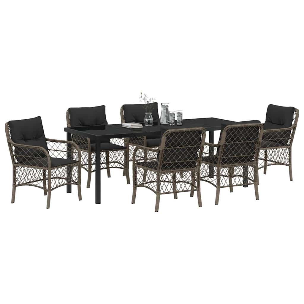 Tuin eettafelset met kussen 7 pcs Grijs poly rattan is nu te koop bij PeponiXL, paradijselijk wonen!