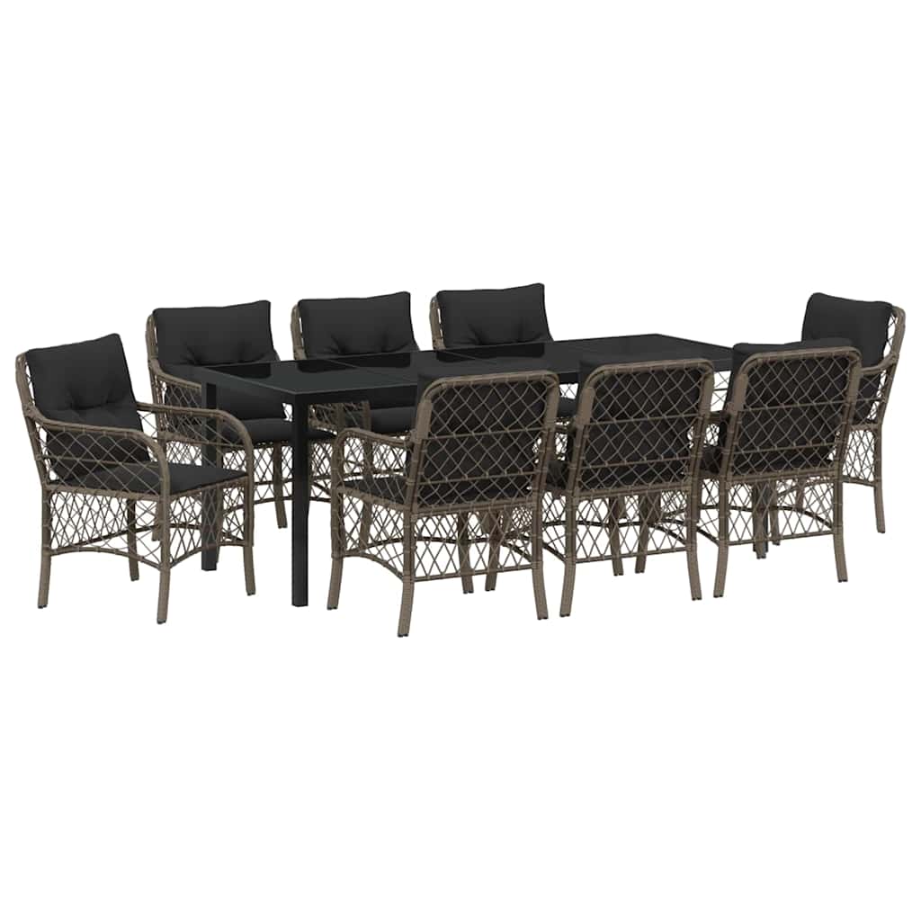 Tuin eettafelset met kussen 9 pcs Grijs poly rattan is nu te koop bij PeponiXL, paradijselijk wonen!