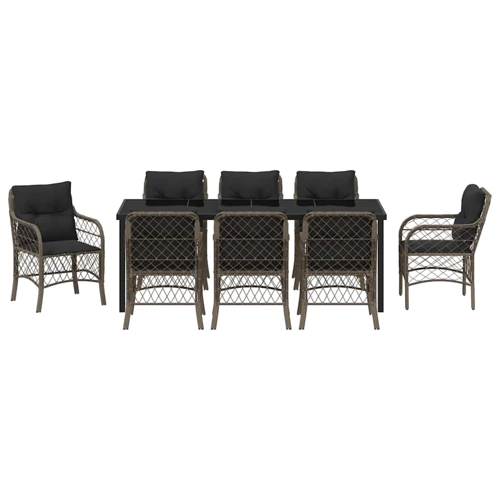 Tuin eettafelset met kussen 9 pcs Grijs poly rattan is nu te koop bij PeponiXL, paradijselijk wonen!