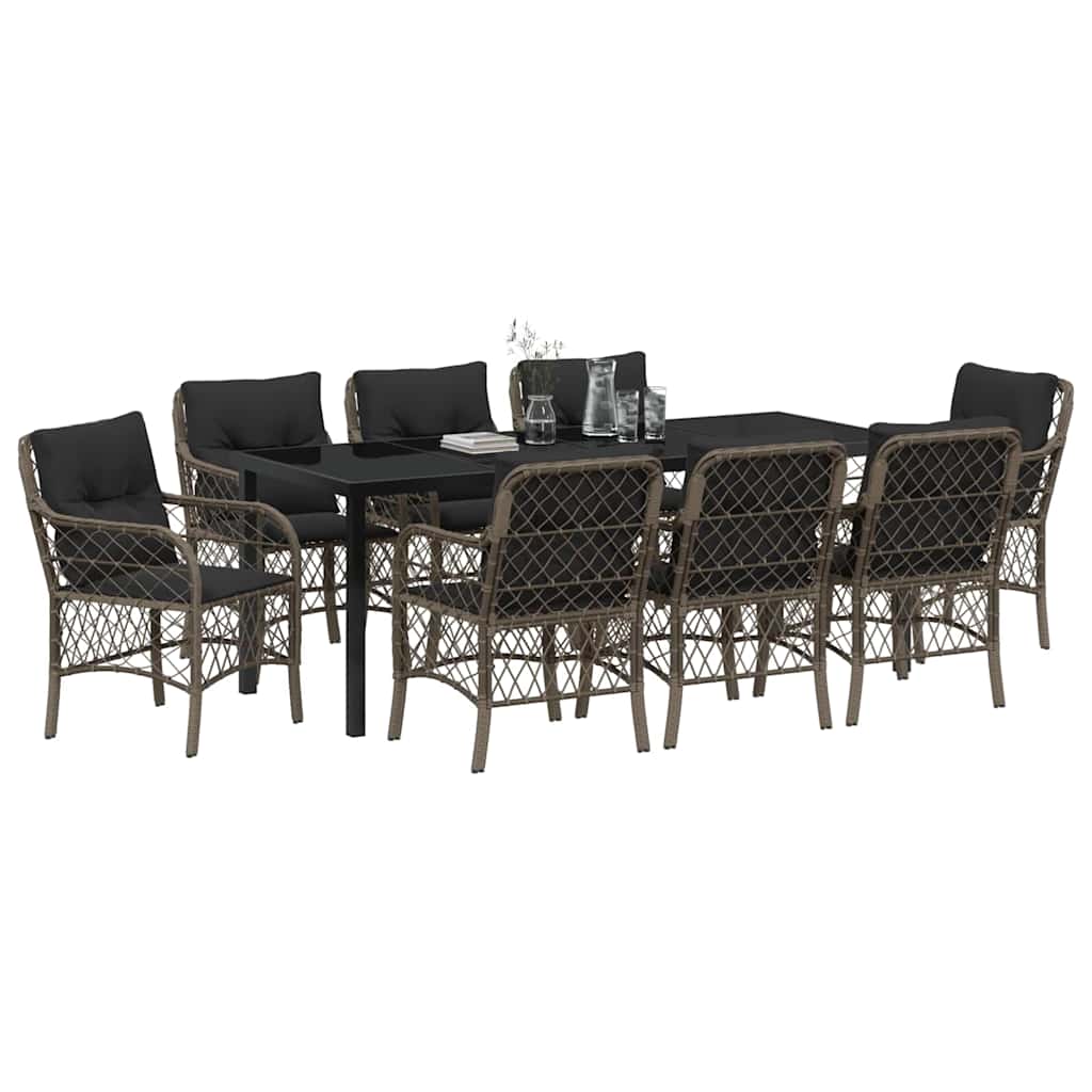 Tuin eettafelset met kussen 9 pcs Grijs poly rattan is nu te koop bij PeponiXL, paradijselijk wonen!