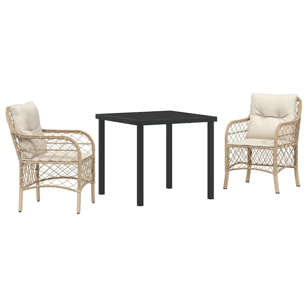 Tuin eettafelset met kussen 3 pcs Beige poly rattan is nu te koop bij PeponiXL, paradijselijk wonen!